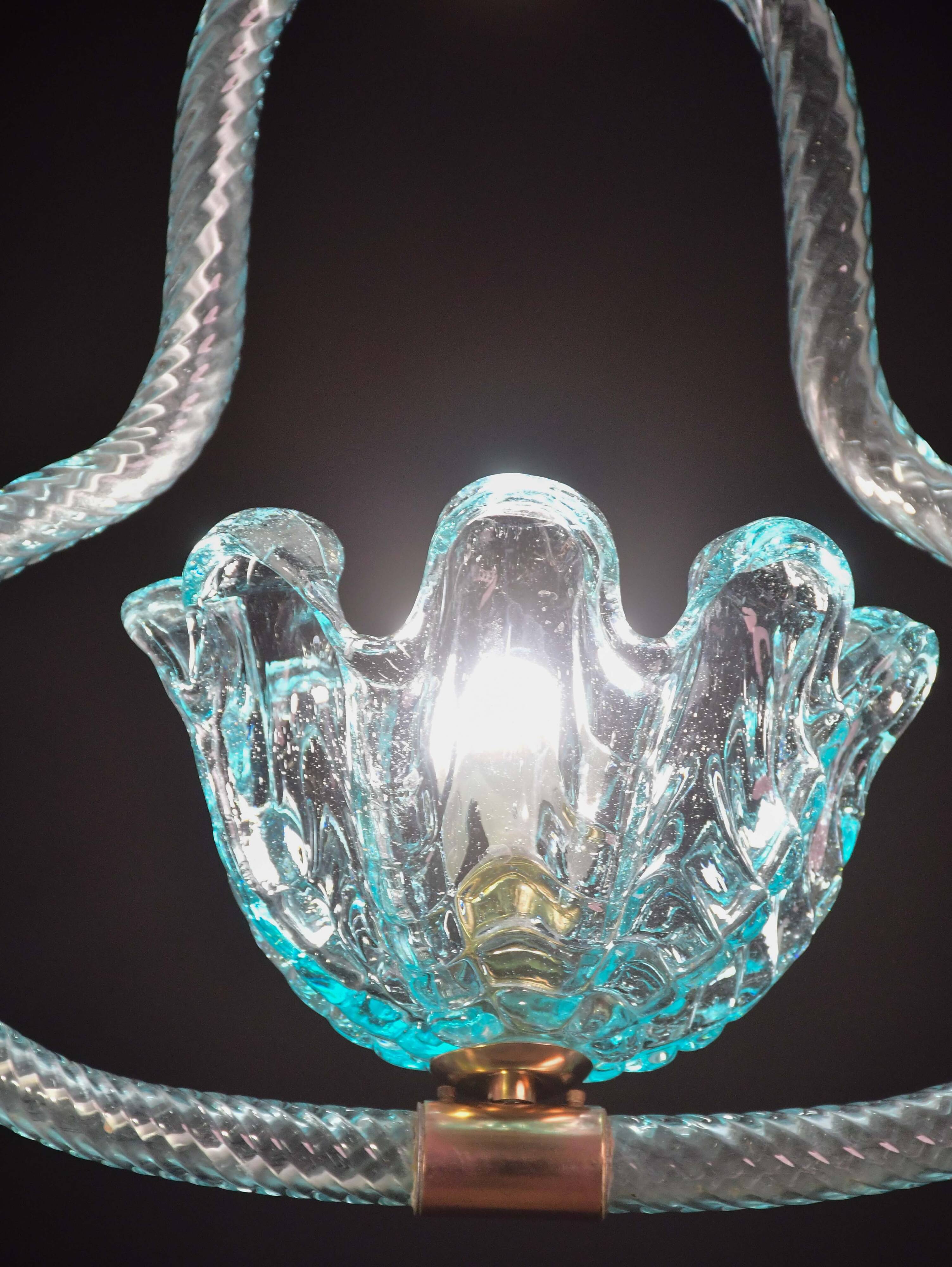 Blu acquamarine Murano glass chandelier by Barovier e Toso, 1940s