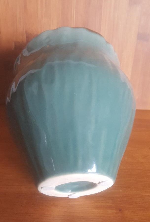 Vintage green and bronze ceramic pot cover vase