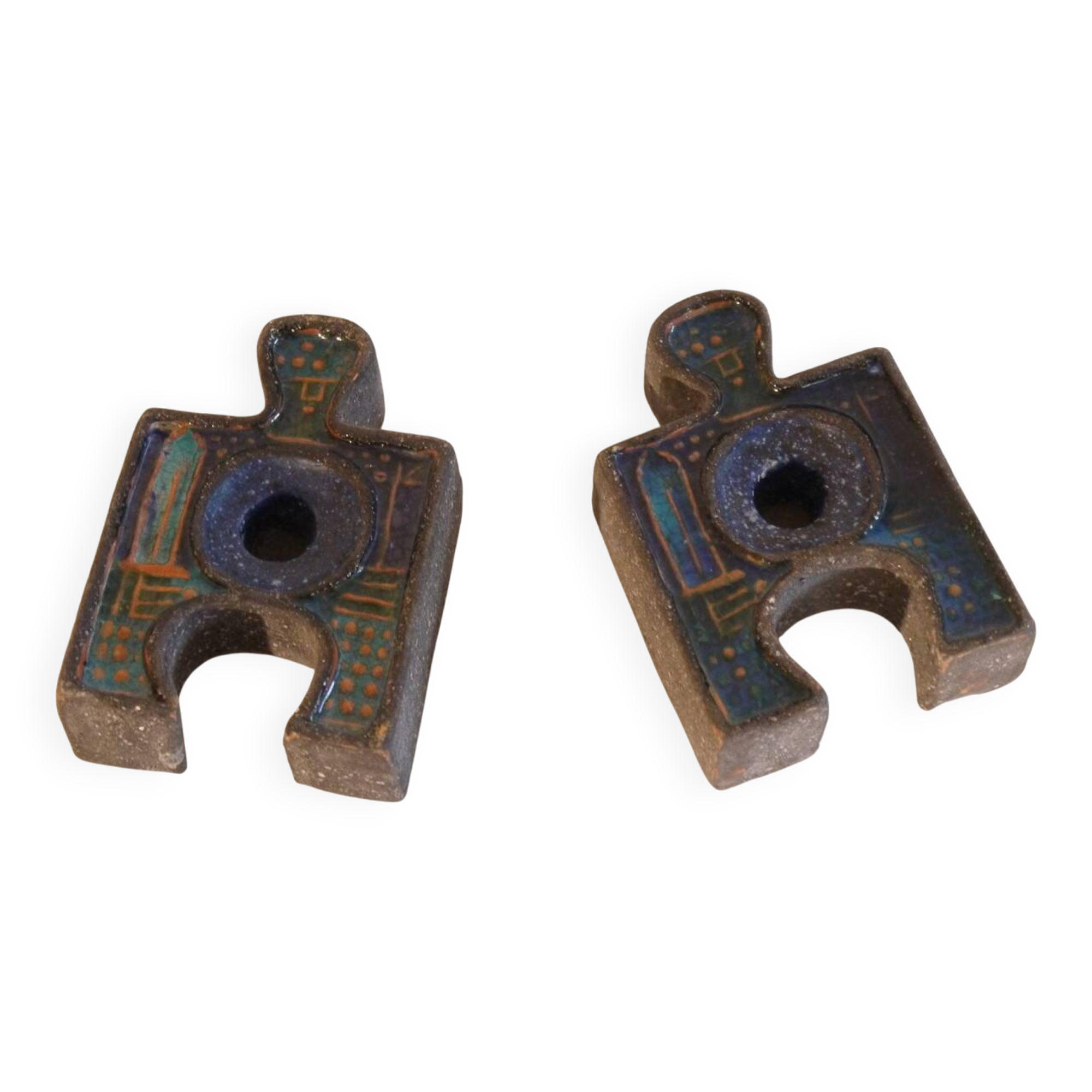 Pair of ceramic candlesticks by Thomas Hellström for Nittsjo.