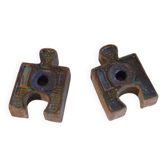 Pair of ceramic candlesticks by Thomas Hellström for Nittsjo.