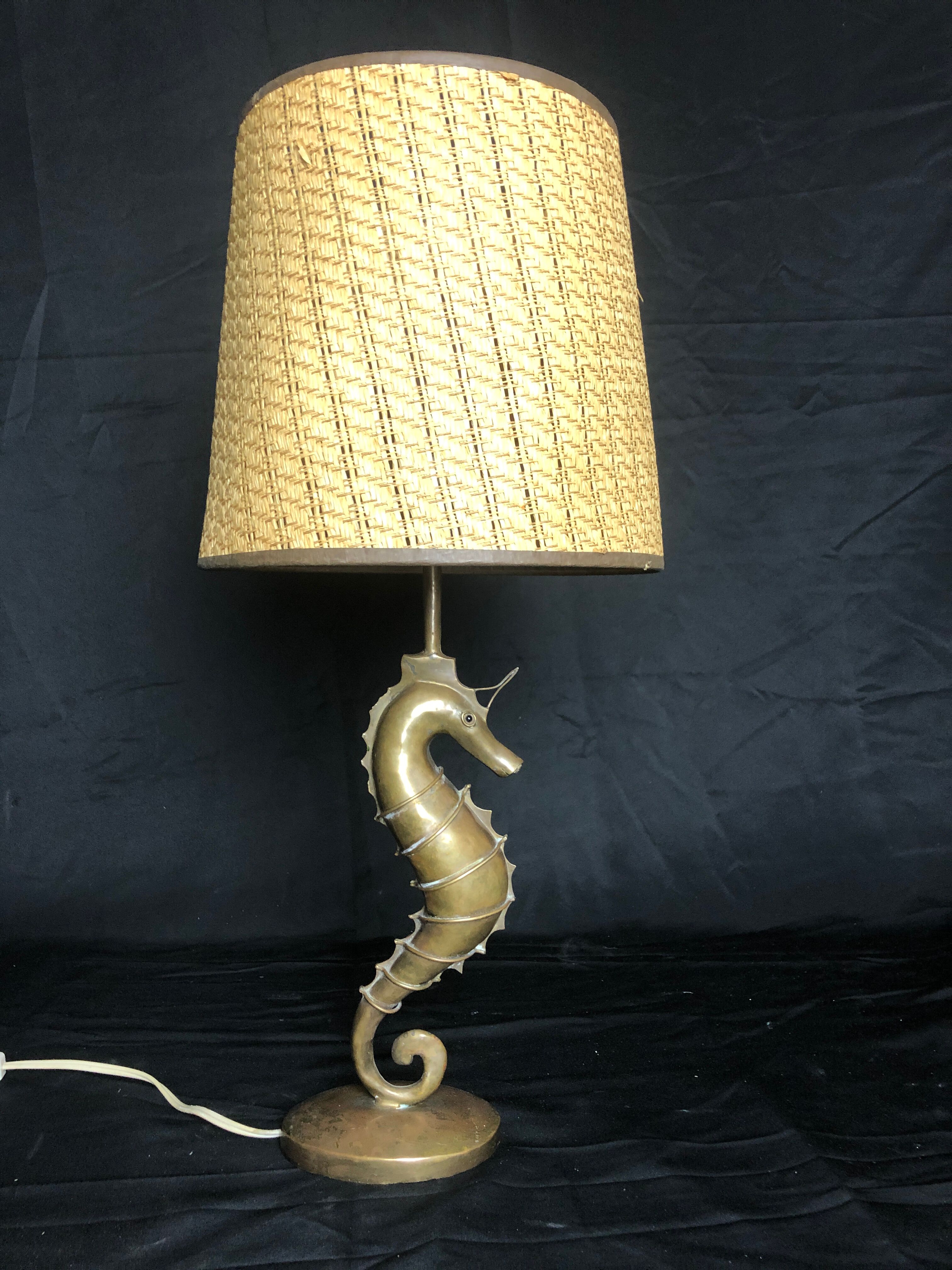 Vintage brass seahorse lamp