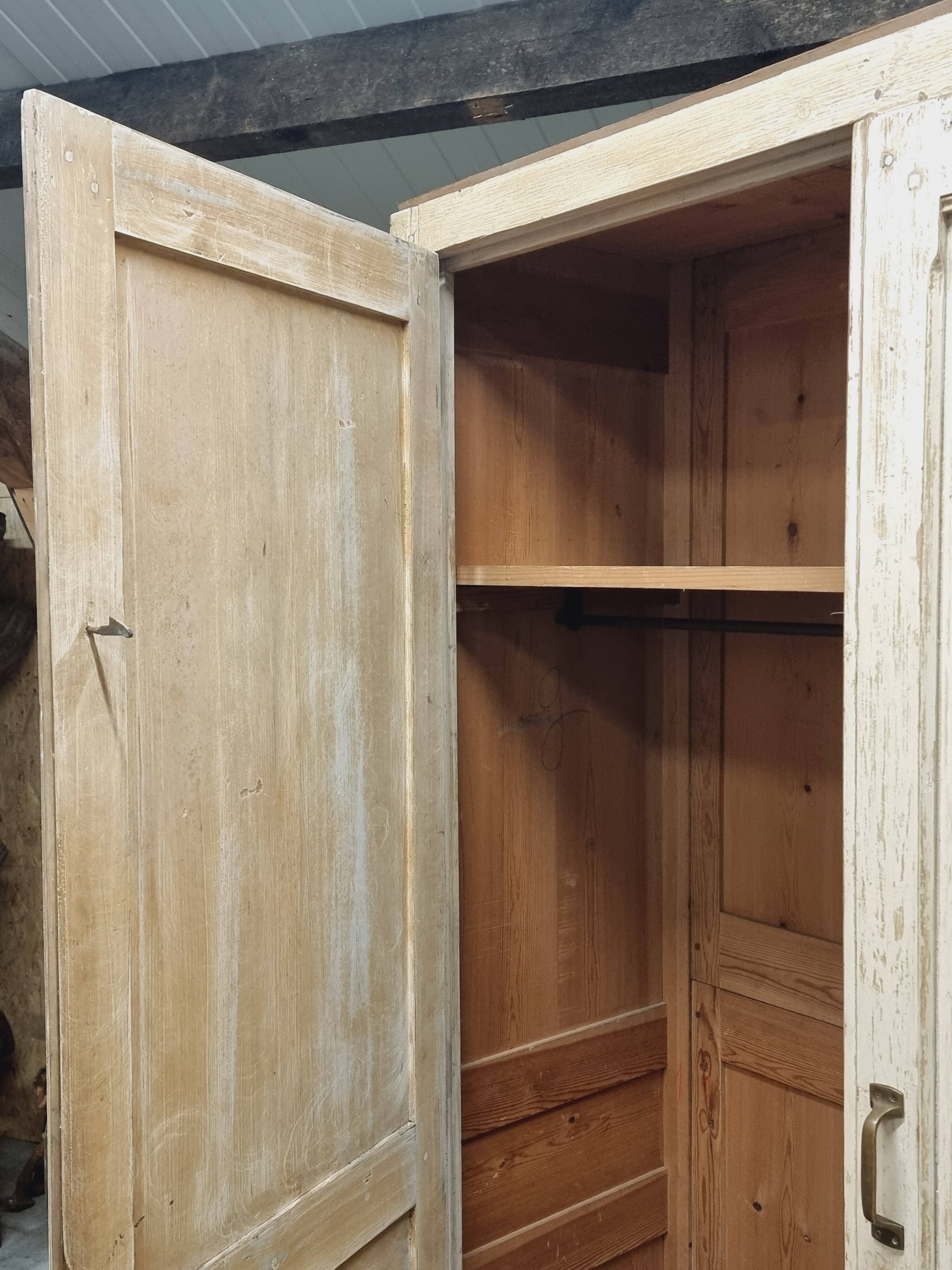 Antique wardrobe, kitchen cabinet, pinewood, creamy white