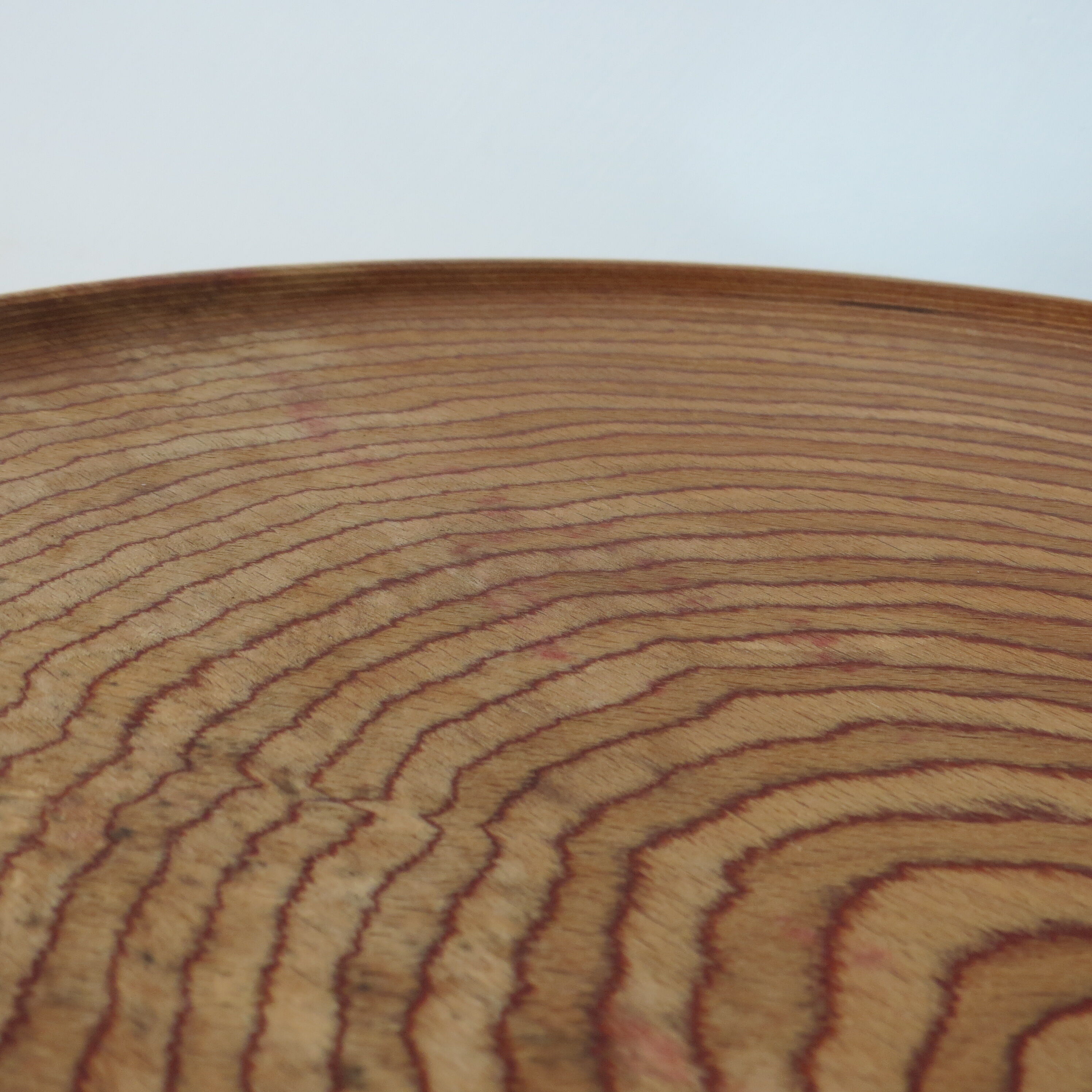 1950s wooden circular flat bowl plate pink beech