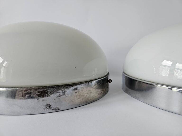 Set of Two Rare Chrome Bauhaus Flush Mount, Ceiling or Wall Lamps, 1930s