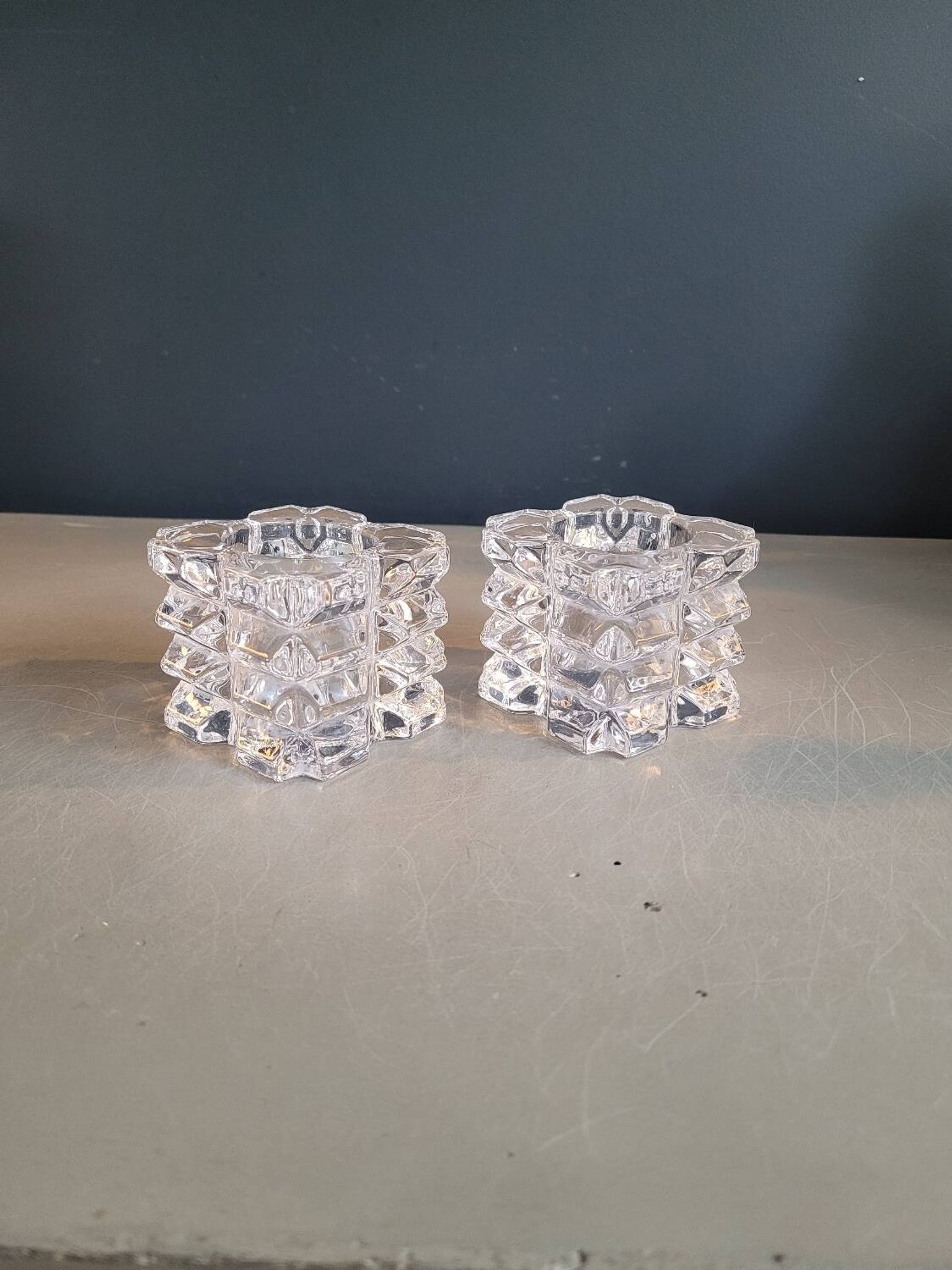 Pair of faceted glass tealight candle holders