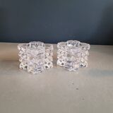 Pair of faceted glass tealight candle holders