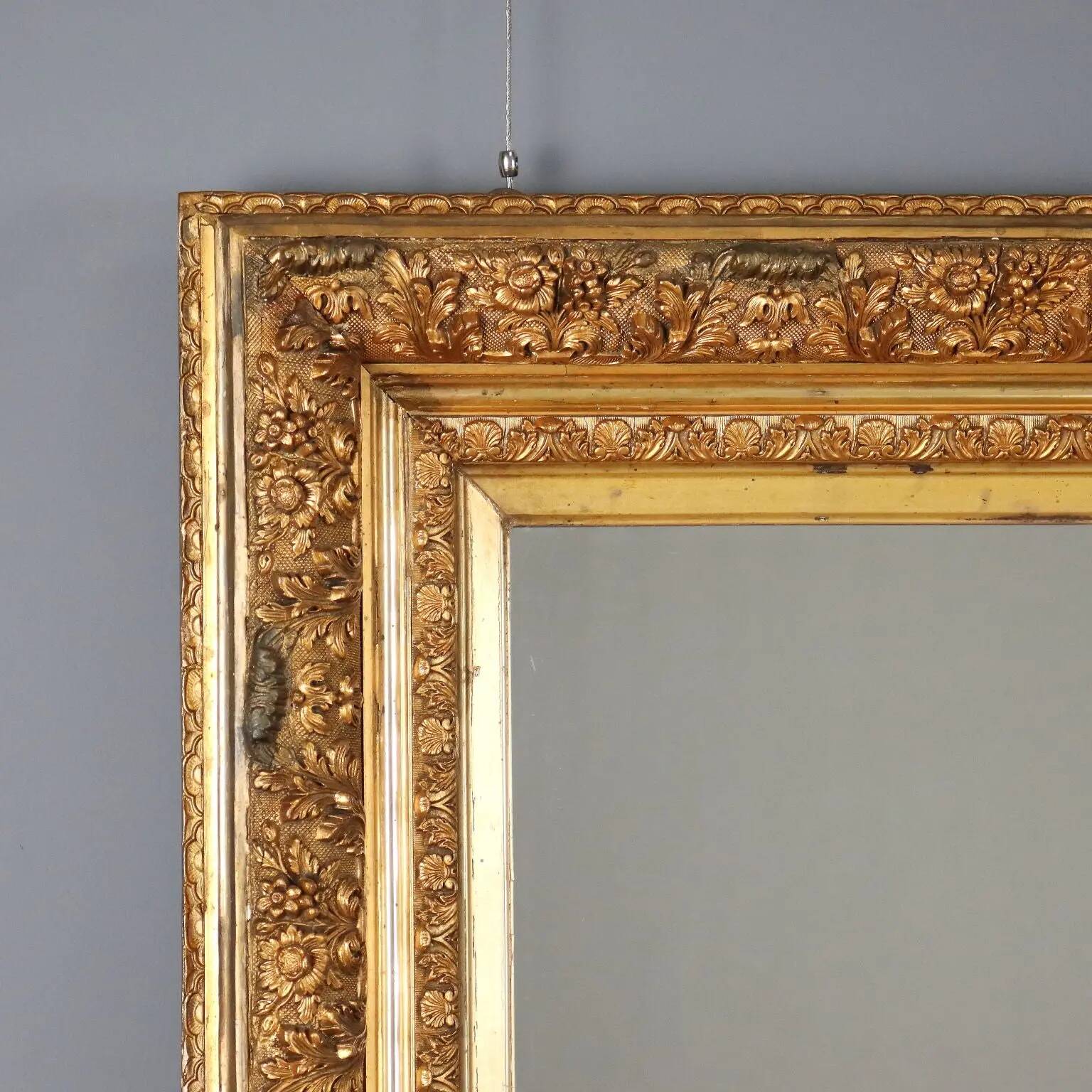 Antique carved and gilded wooden mirror, Italy, 19th century
