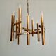 Geometric brass chandelier, Hollywood Regency, design by G. Sciolari, 1970.