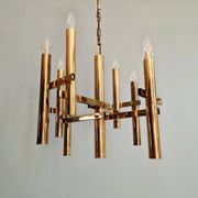 Geometric brass chandelier, Hollywood Regency, design by G. Sciolari, 1970.