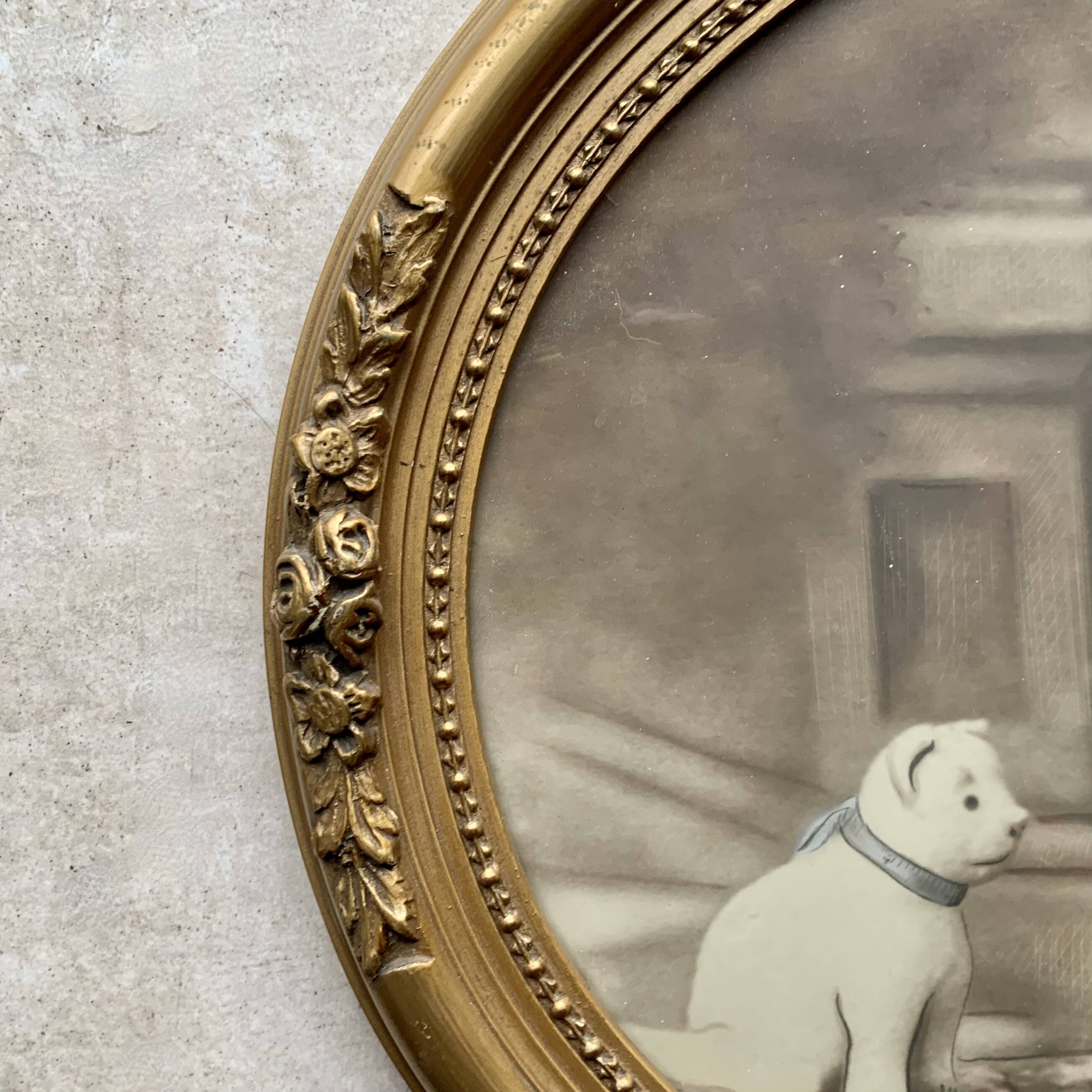 Art Deco oval frame in gilded stucco and wood