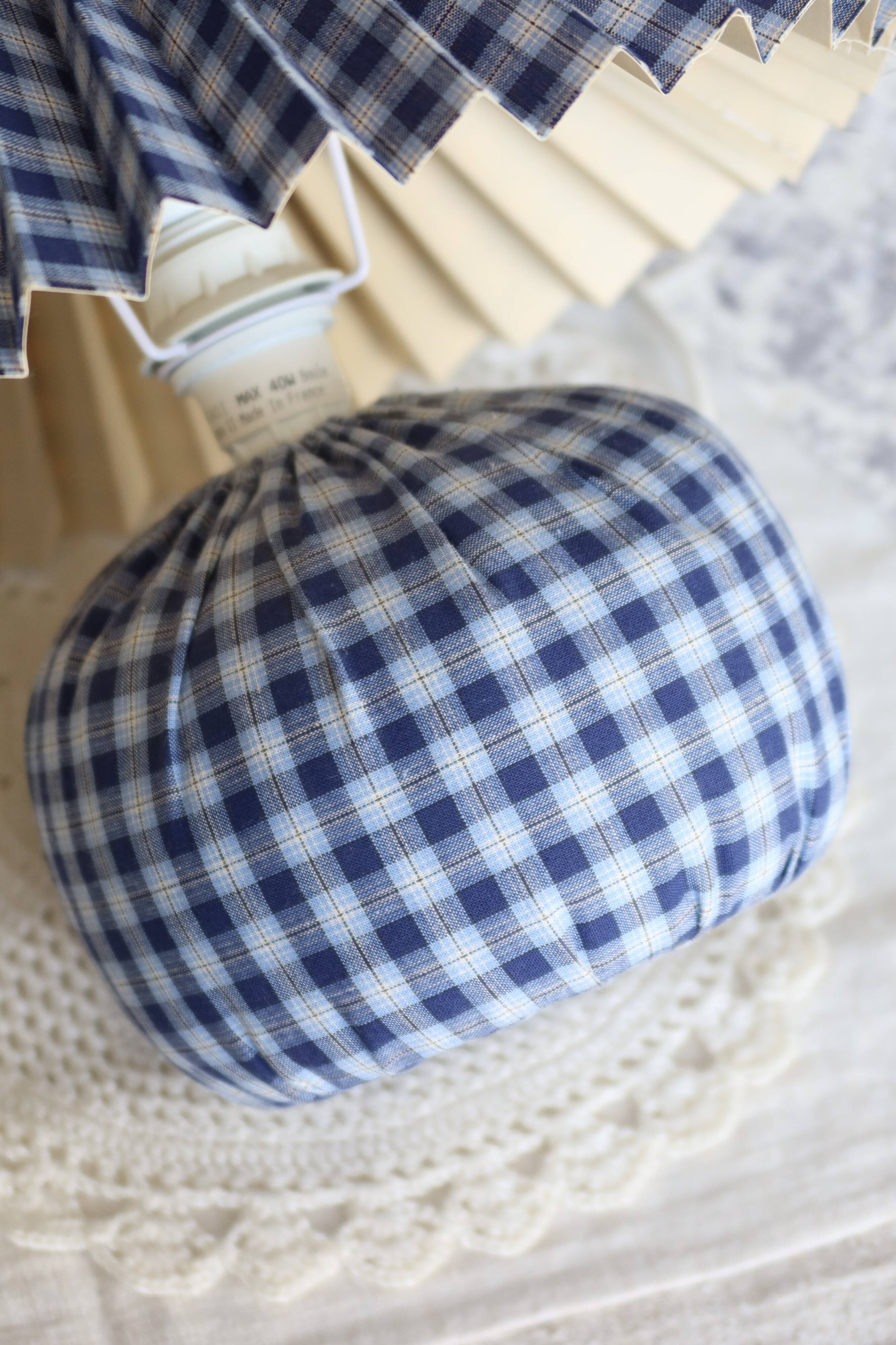 Jacadi vintage bedside lamp in blue and white tartan fabric