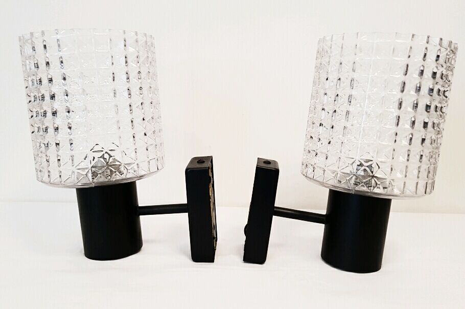 Pair of metal and glass wall lamp  70s