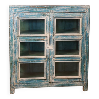 Antique Burmese teak sideboard with original blue and white patina