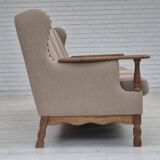 1970s, Danish 3-seater sofa, furniture wool fabric, oak wood, original.