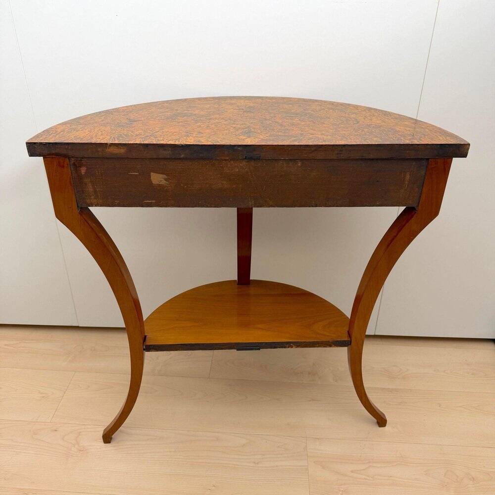 Biedermeier demi-lune console in cherry wood & birch wood, Franconia, 1830