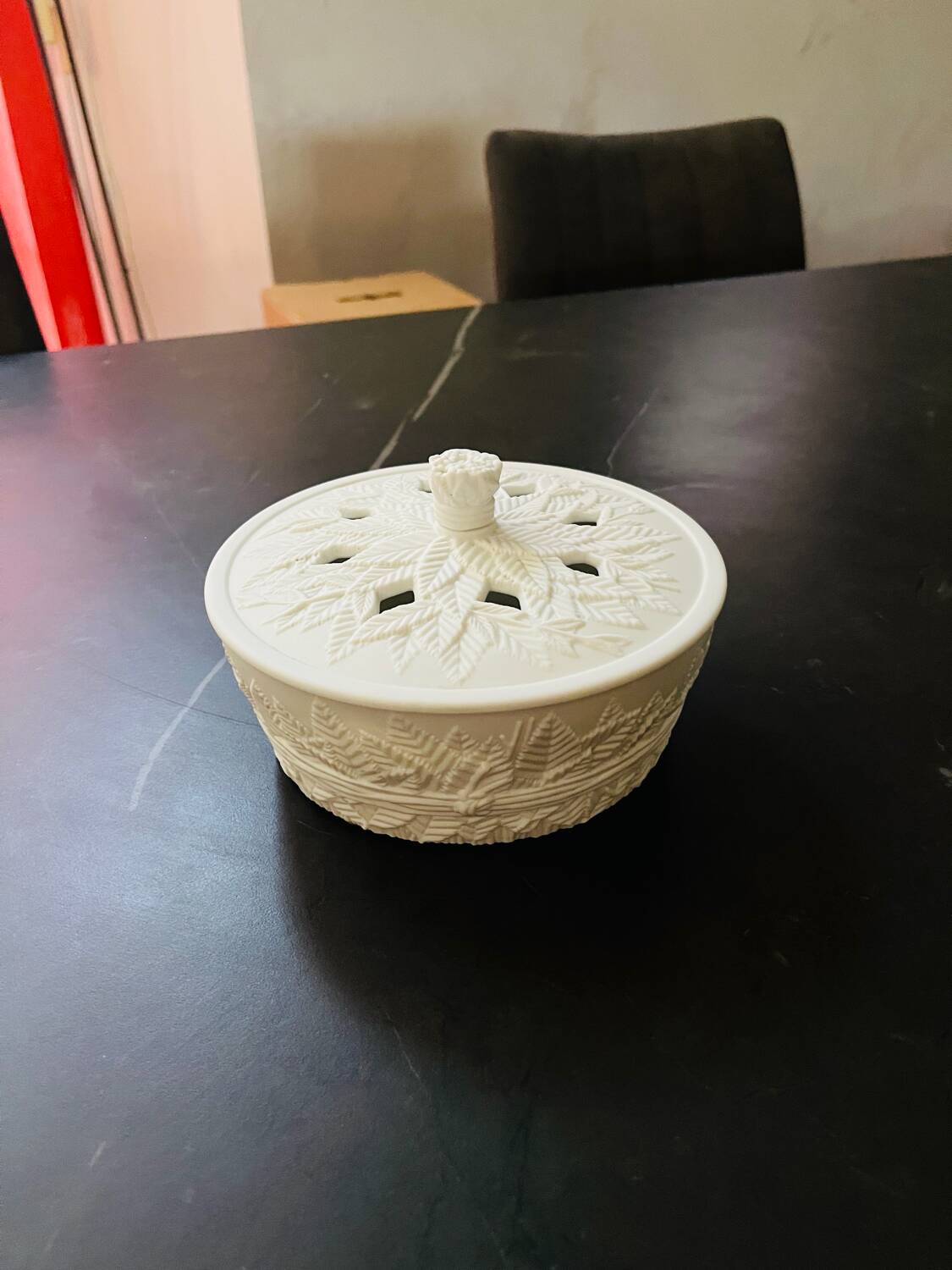 Candy jar in biscuit porcelain signed Bernardaud Limoges