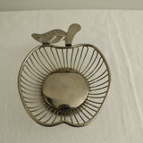 Small basket / tidy - silver metal - apple