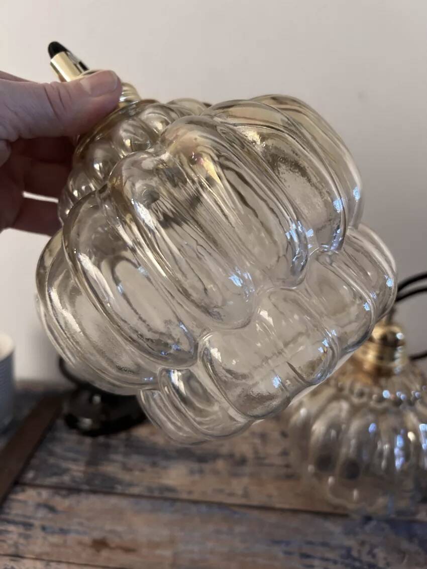 Set of two vintage amber pendant lights