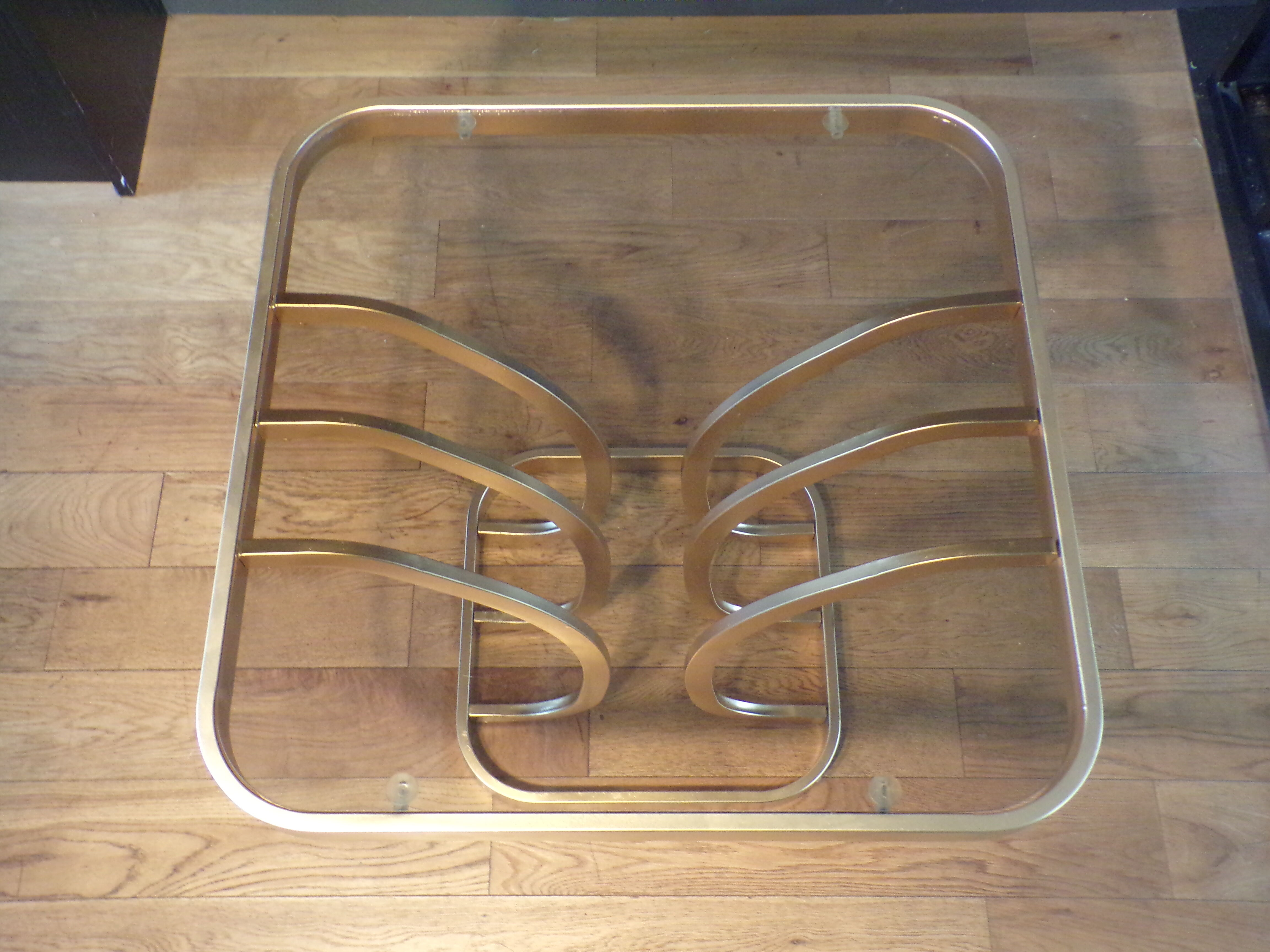 Table low gold metal 1970 smoked glass