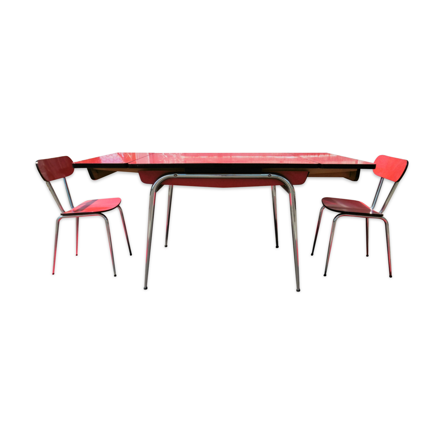 Red formica table and two chairs
