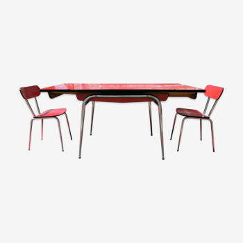 Red formica table and two chairs