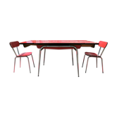 Red formica table and two chairs