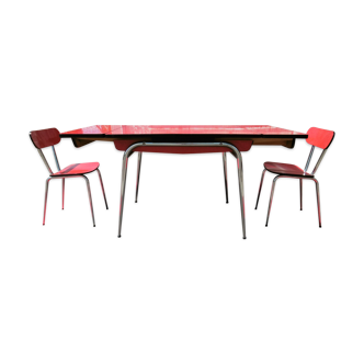 Red formica table and two chairs