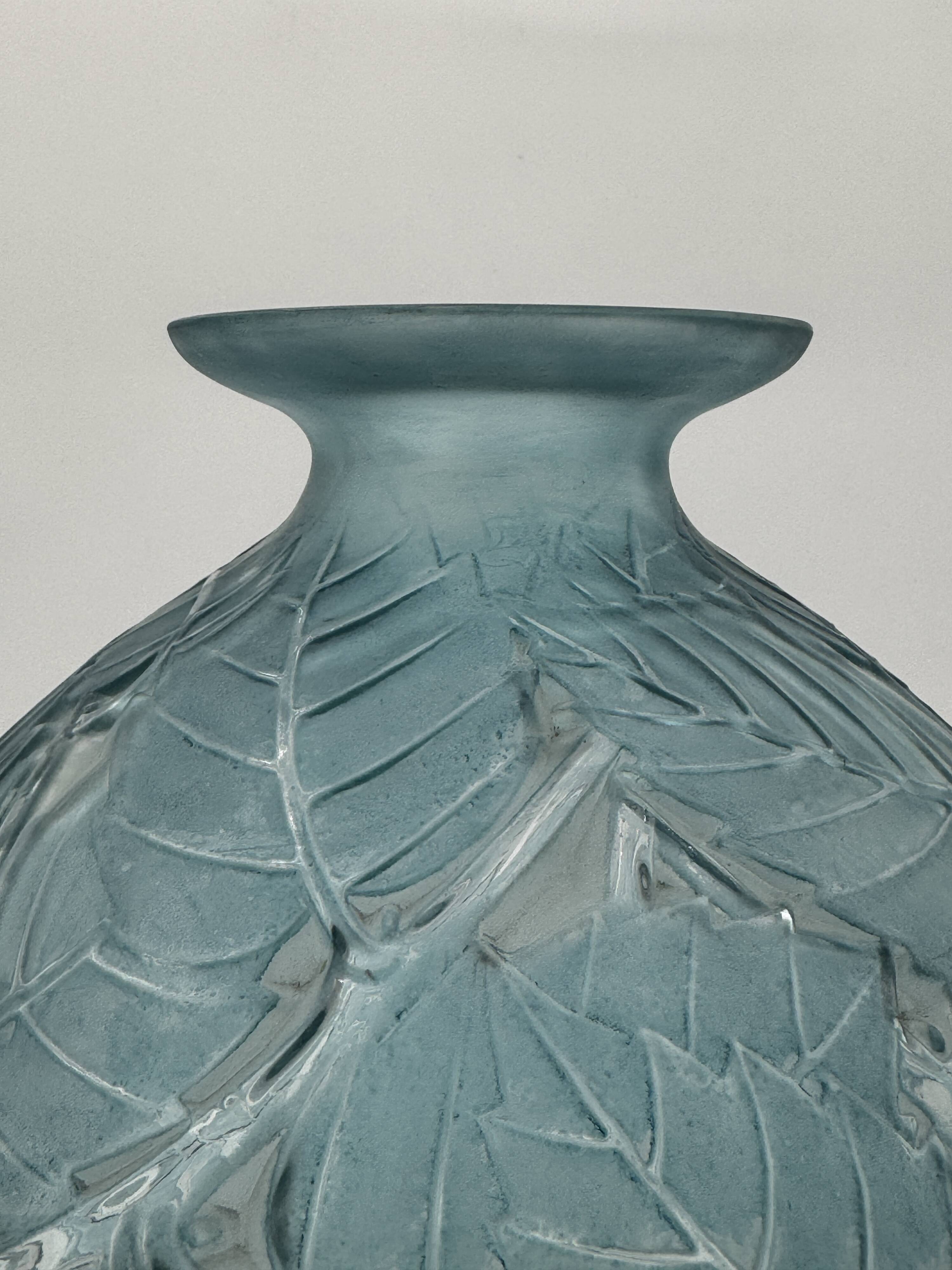 A R.Lalique Milan Blue Patinated Glass Vase