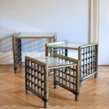 Vintage nesting tables in bamboo with glass top by Gallotti & Radice, 1970, set of 3.