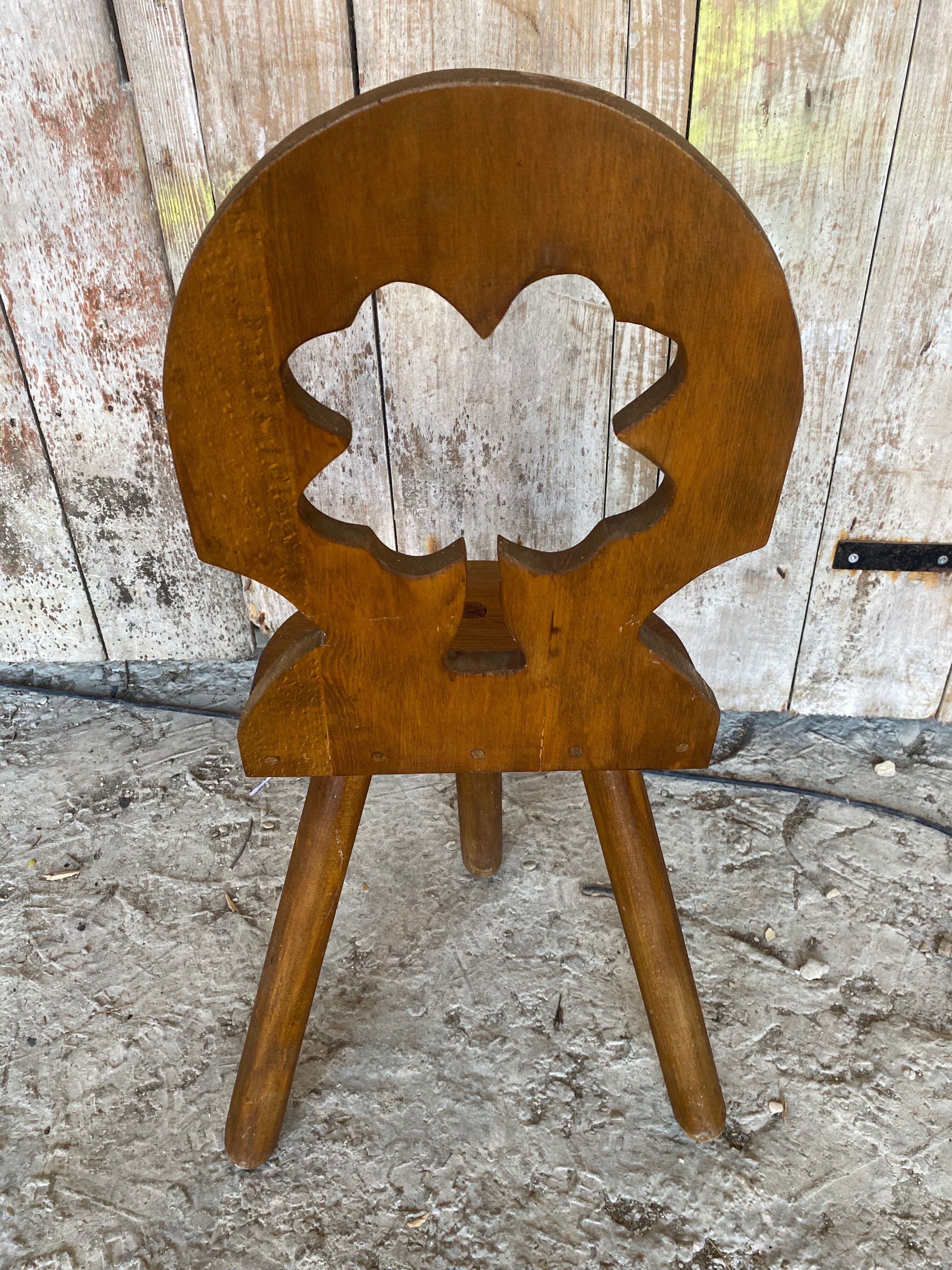 Vintage Brutalist Handmade Tripod Solid Wood Chair