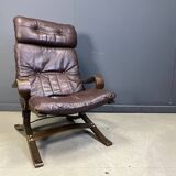 Vintage Scandinavian leather and bentwood armchair, 1970s