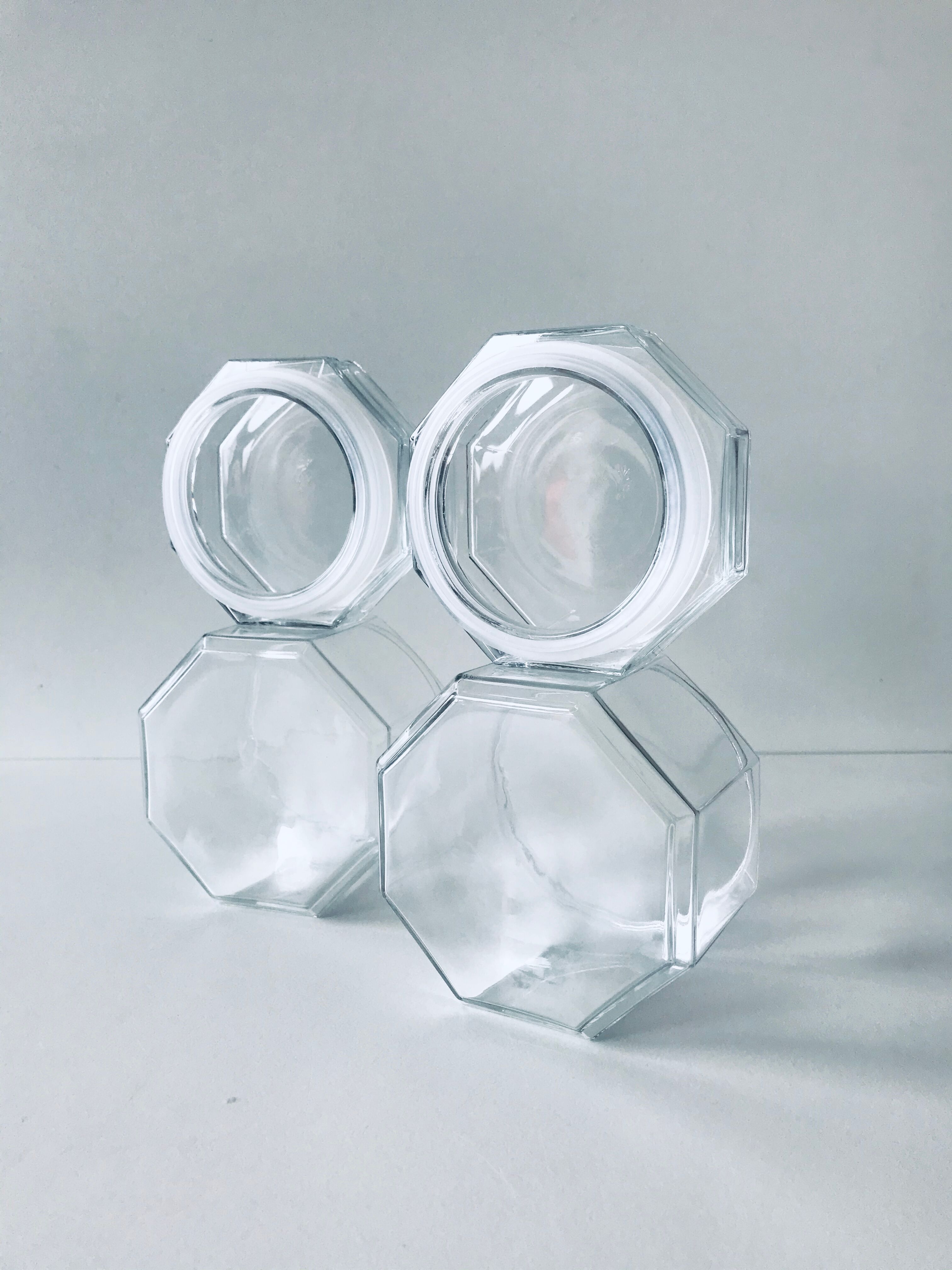Pots en verre hermétique forme hexagonale