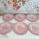 Set of 6 dessert plates in English porcelain red country décor