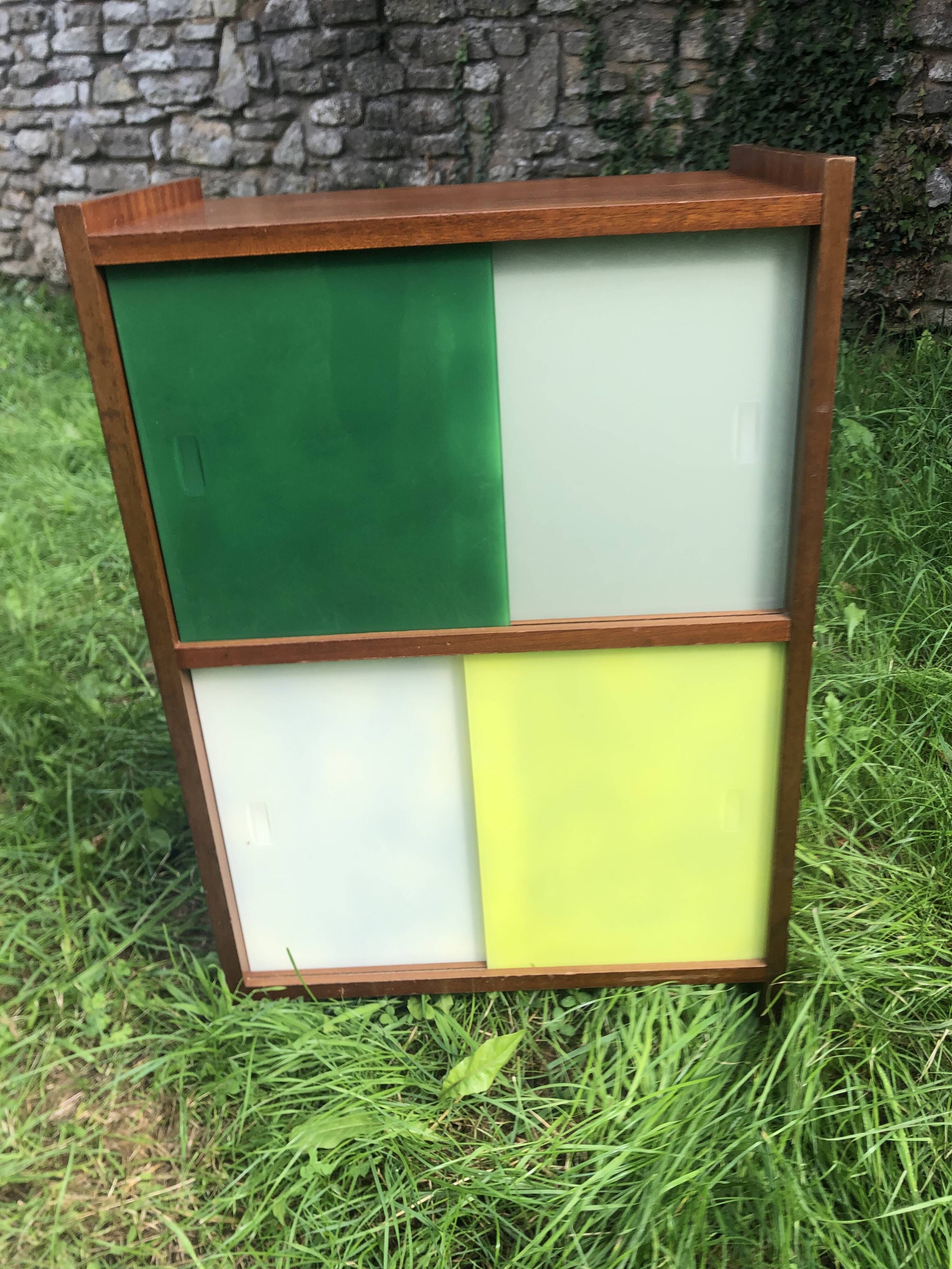 Vintage 60s storage display case with sliding windows