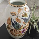 Beau vase peint main oiseau et feuilles H.Béquet numéroté 556