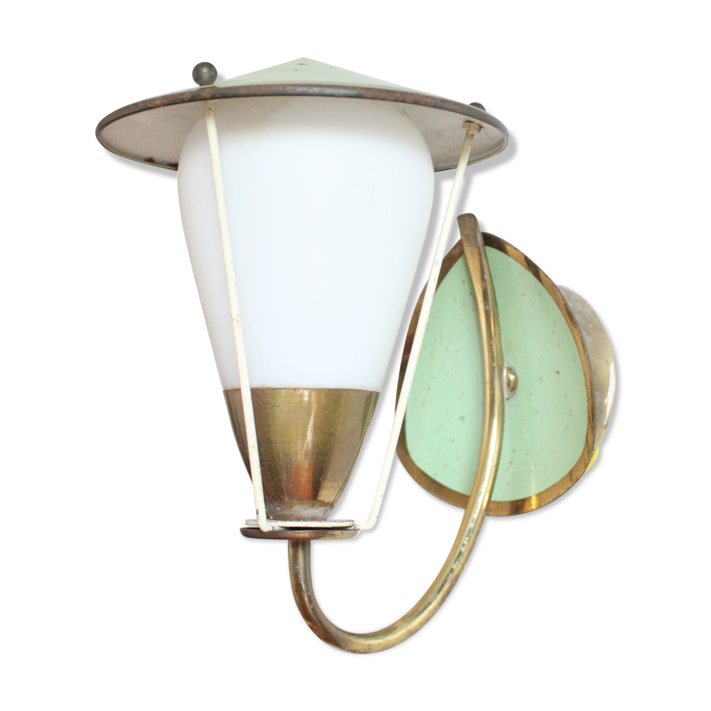 Brass green opaline wall lamp 1950, Expo 58
