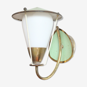 Brass green opaline wall lamp 1950, Expo 58