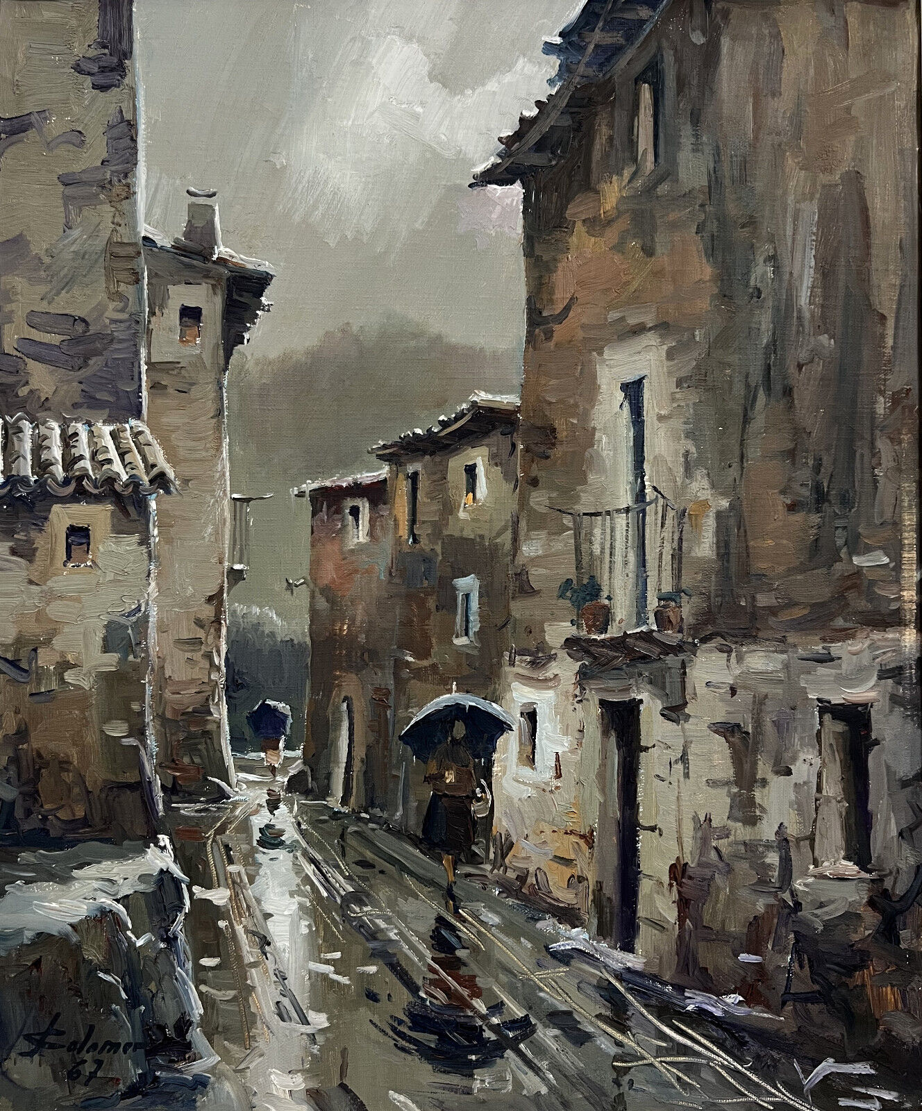 José Colomer: oil on canvas seen from a street in Gerona, Spain circa 1960