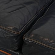 2.5-Seater Art Deco Sofa with Woodwork and Dark Blue Cowhide Leather