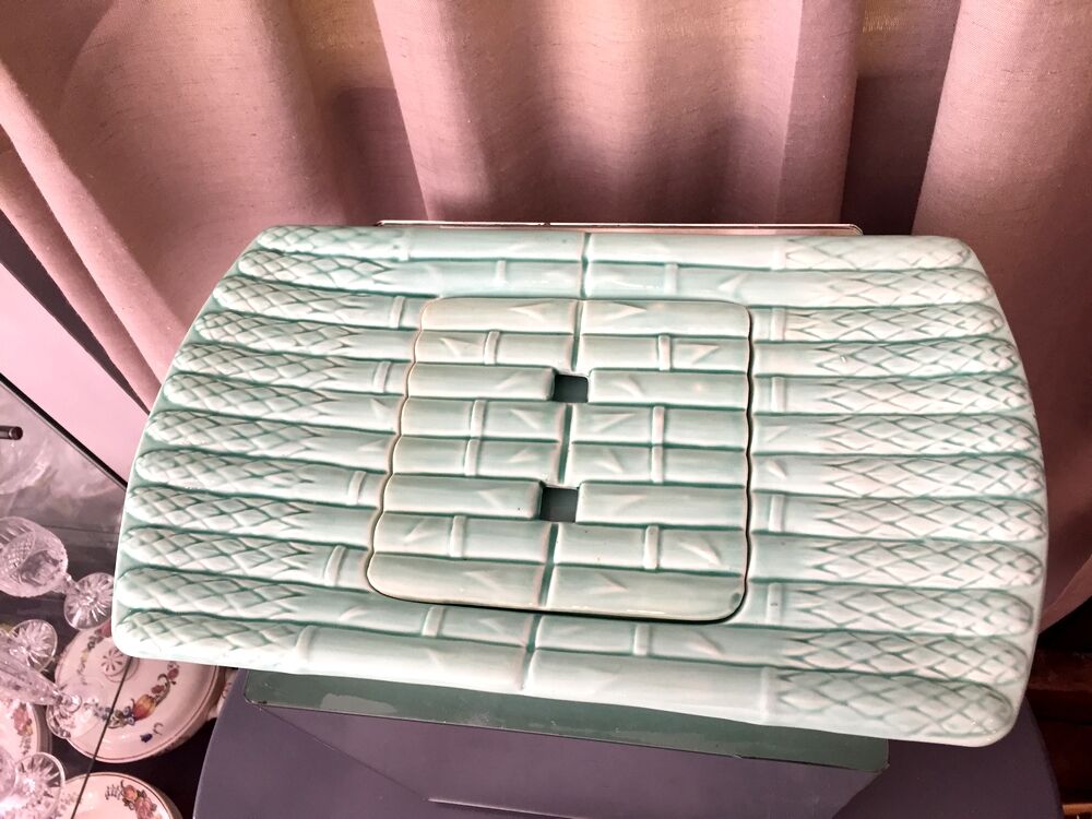 Asparagus dish with drainer in water green tones