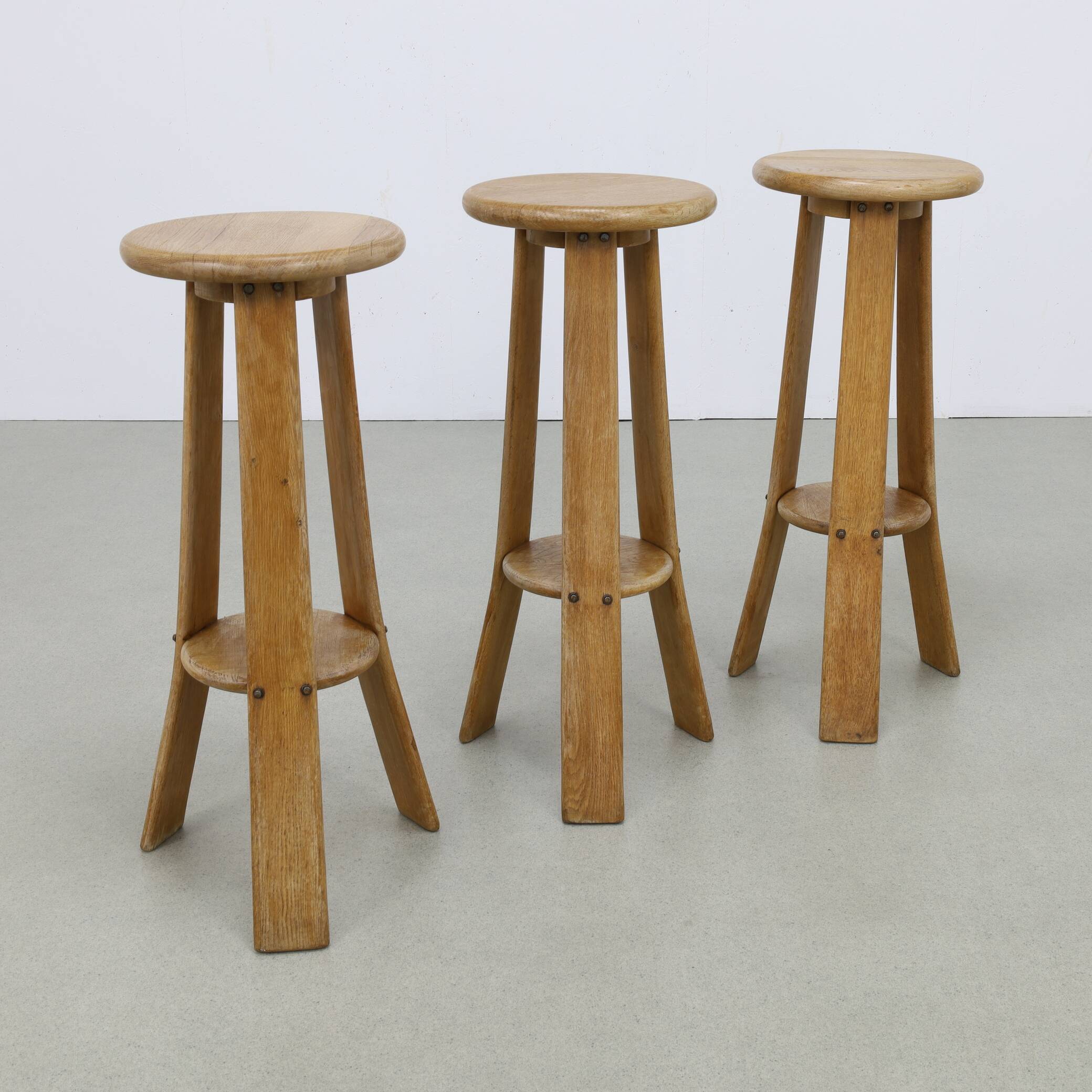 3x Barstools in solid Oak Brutalist, 1970s