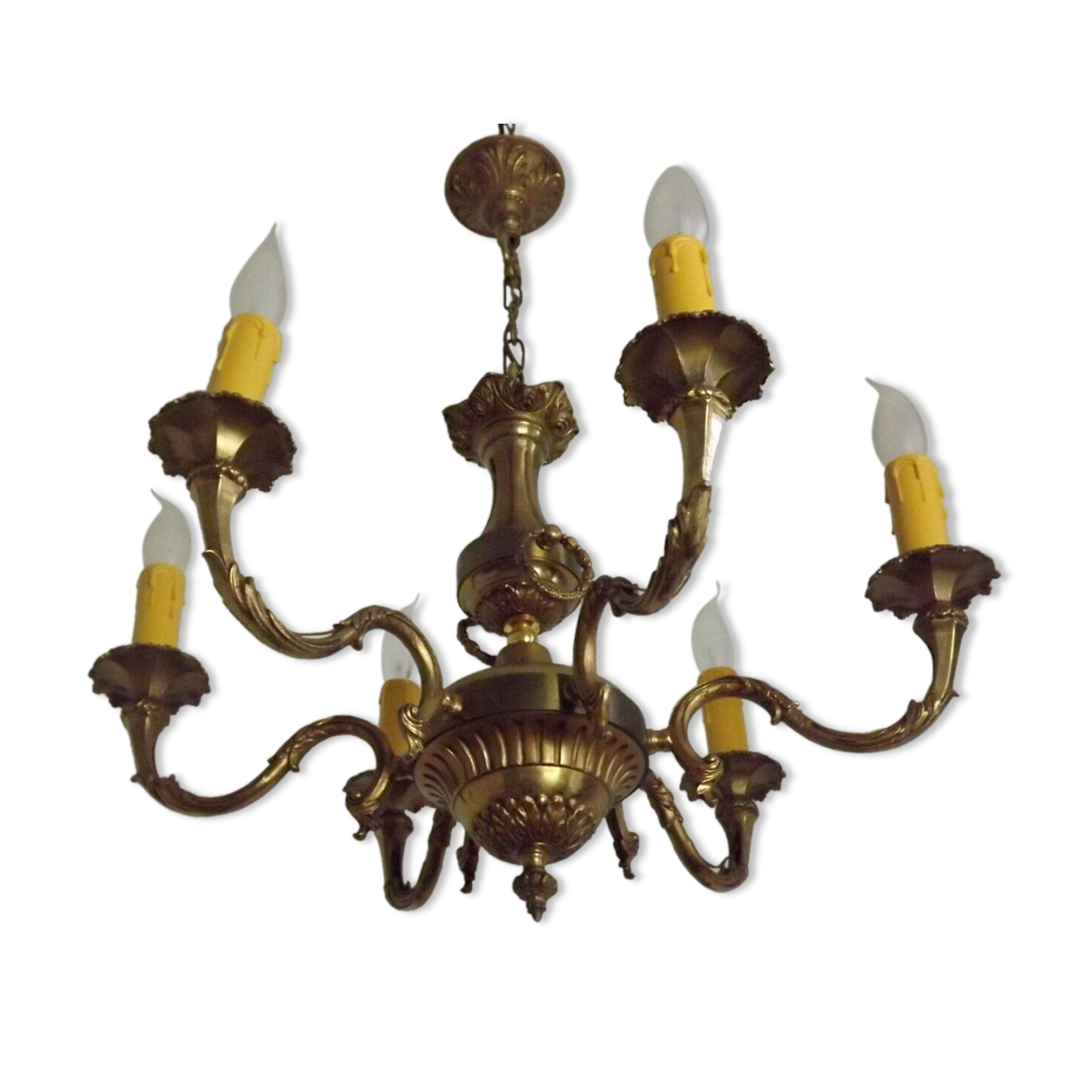French vintage heavy brass 6 light empire style chandelier