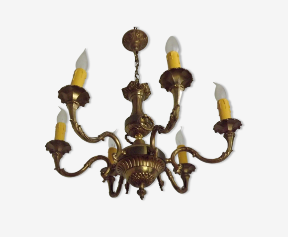 Lustre vintage en laiton, 6 lumières, style empire