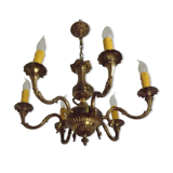 French vintage heavy brass 6 light empire style chandelier