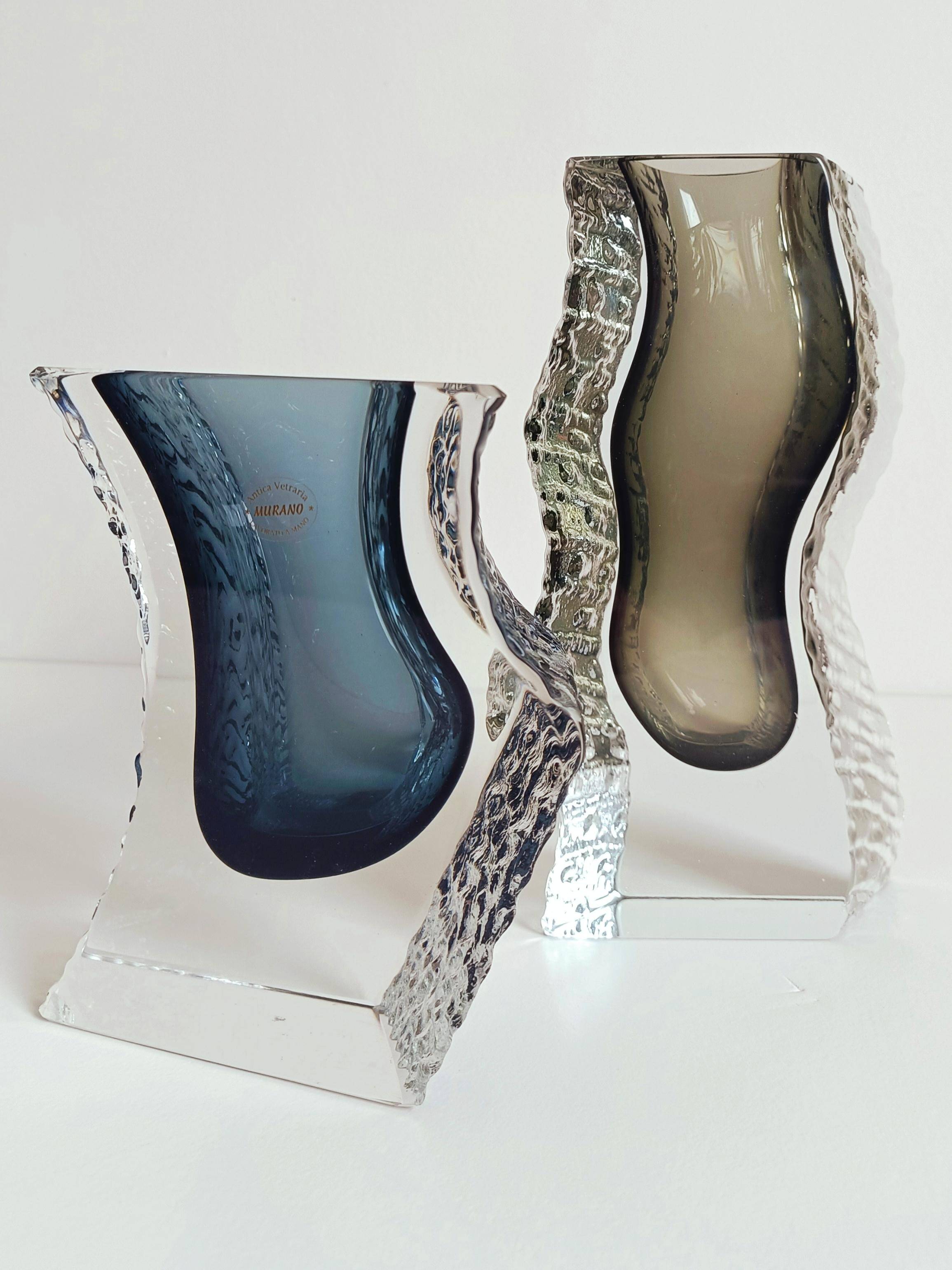 Alessandro Mandruzzato Murano Glass Vases, Hand-Blown, Italy, 1970s