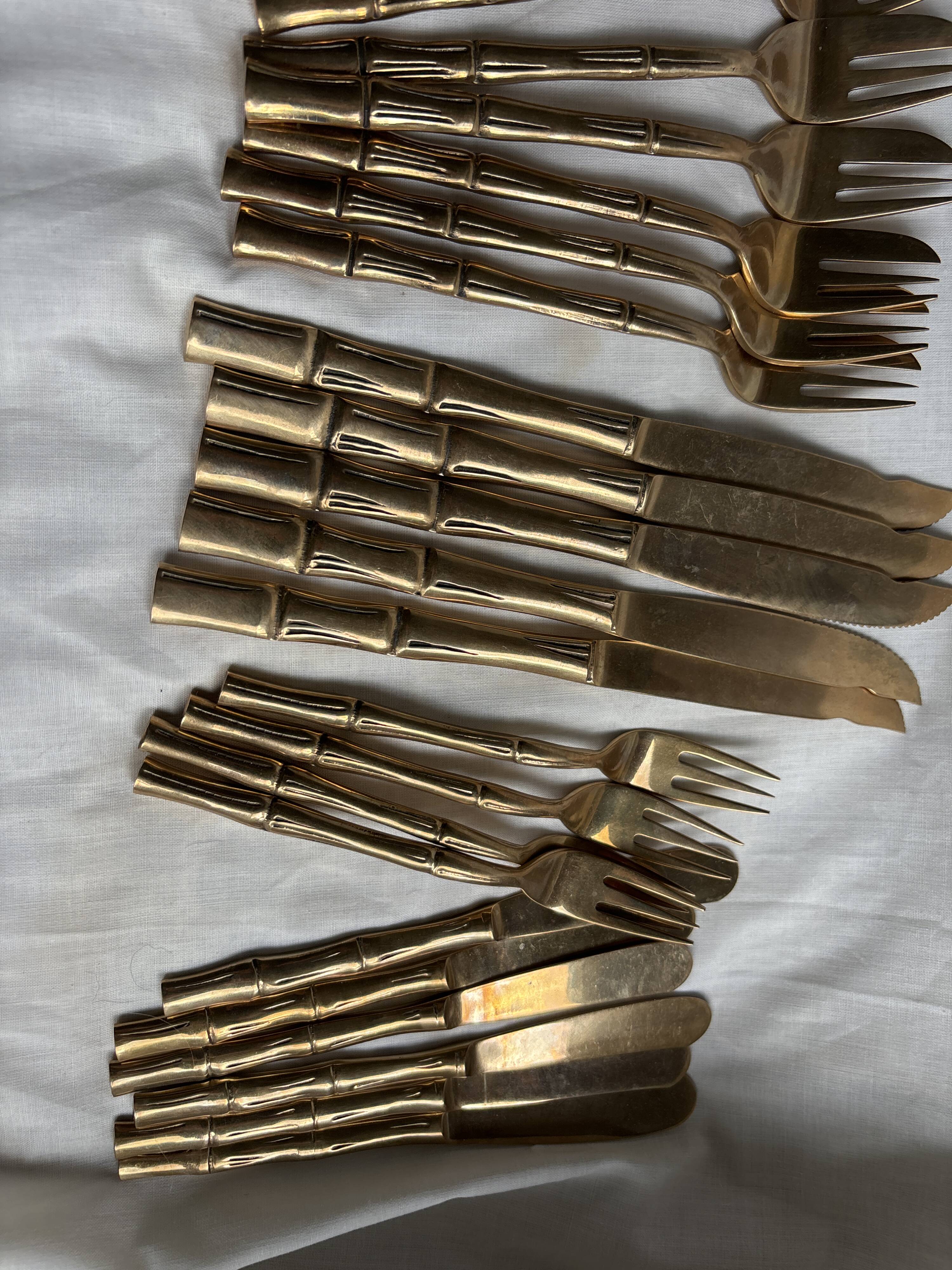 Set of 35 vintage Bamboo model brass cutlery