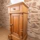 Small antique oak washstand with turned columns and white marble – Henri II style / late 19th century