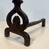 Pair of modernist wrought iron fire dogs.