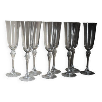 Set of 8 French champagne flutes 16.5cl - Cristal d'Arques model "Verneuil"