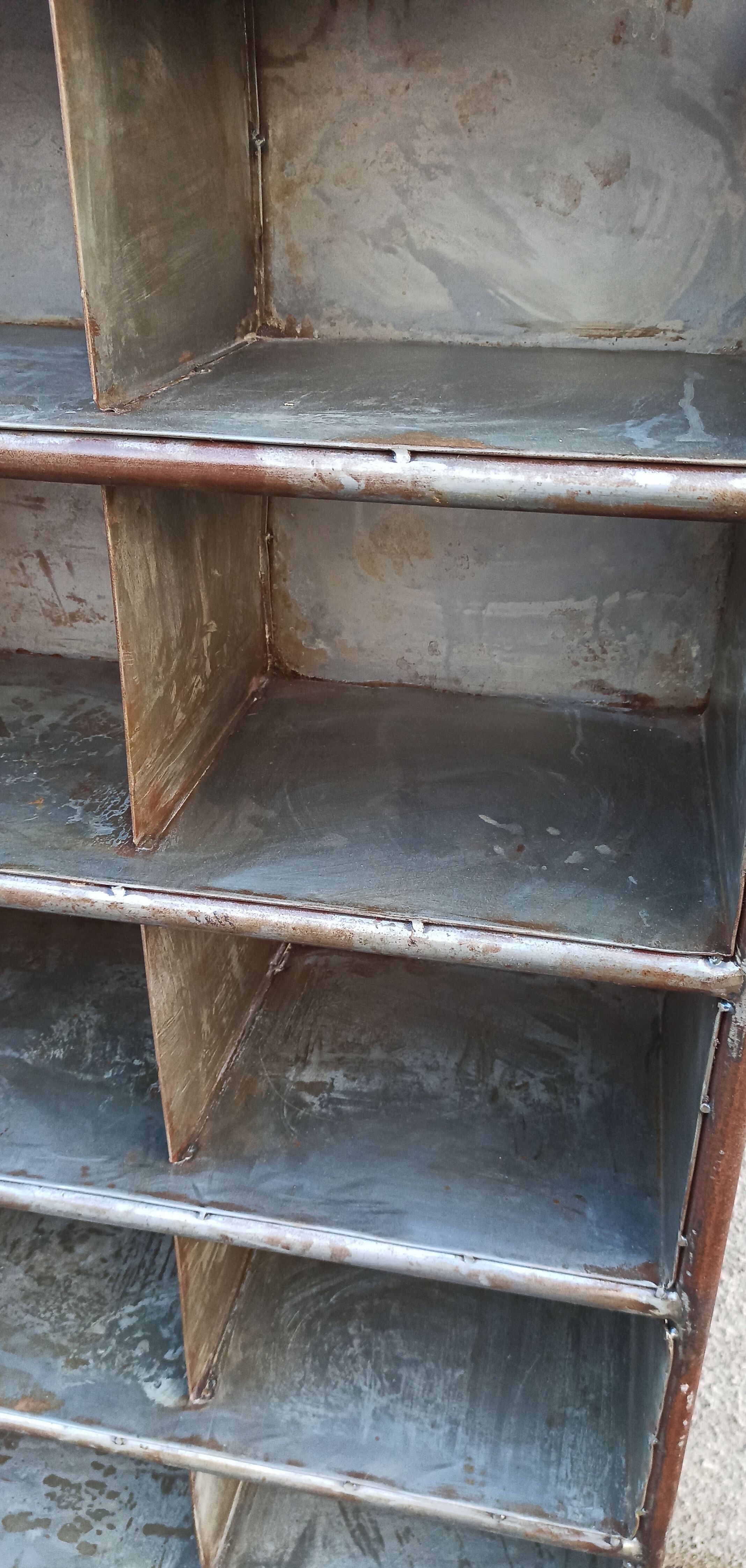 Shelf with metal lockers